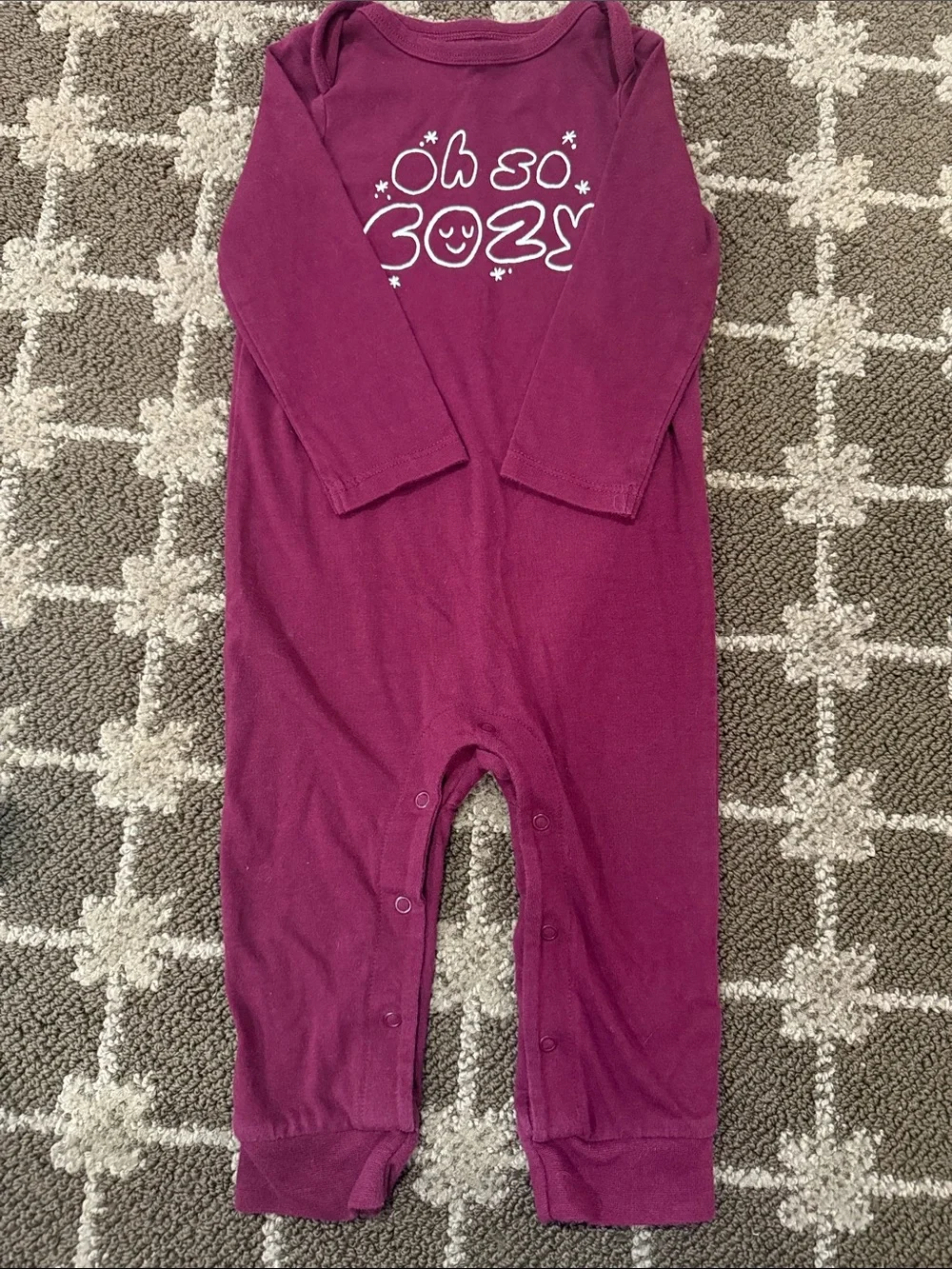 Cat & Jack Plum Long Sleeve One-Piece Bodysuit with 'Oh so cozy' Graphic